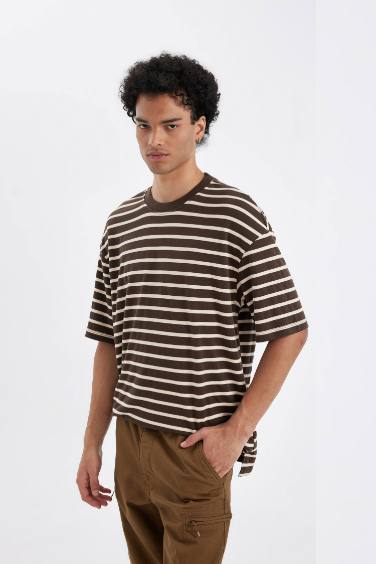 Comfort Regular Fit Crew Neck Striped Heavy Fabric T-Shirt