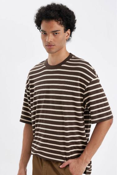 Comfort Regular Fit Crew Neck Striped Heavy Fabric T-Shirt