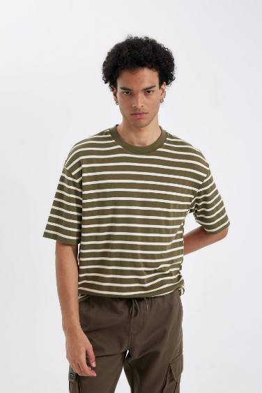 Comfort Regular Fit Crew Neck Striped Heavy Fabric T-Shirt