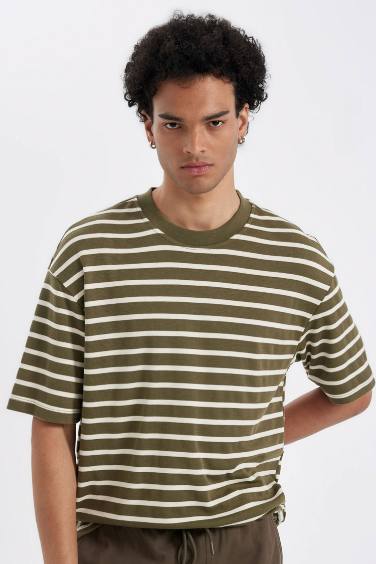 Comfort Regular Fit Crew Neck Striped Heavy Fabric T-Shirt