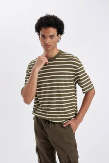 Comfort Regular Fit Crew Neck Striped Heavy Fabric T-Shirt