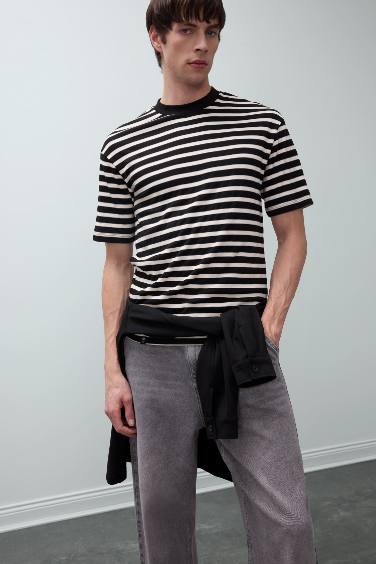 Boxy Fit Crew Neck Striped T-Shirt