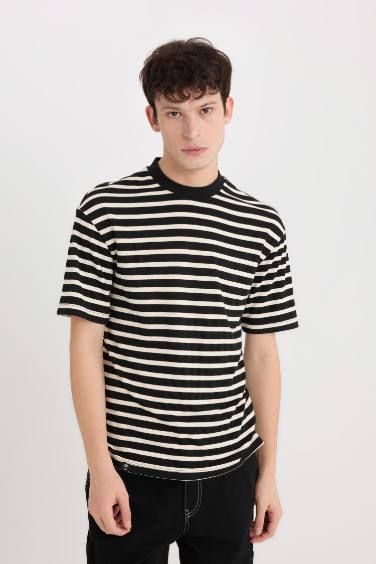 Boxy Fit Crew Neck Striped Short Sleeve T-Shirt