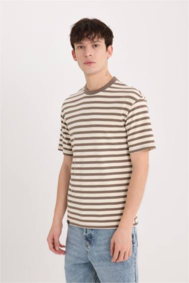Boxy Fit Crew Neck Striped Short Sleeve T-Shirt