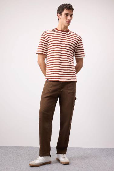 Boxy Fit Crew Neck Striped Short Sleeve T-Shirt