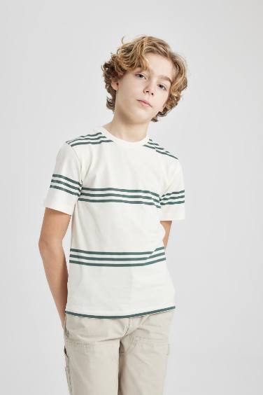 Boy Regular Fit Crew Neck Striped Short Sleeve T-Shirt