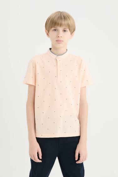 Boy Grandad Collar Pique Short Sleeve Polo T-shirt