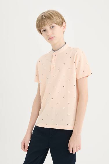 Boy Grandad Collar Pique Short Sleeve Polo T-shirt