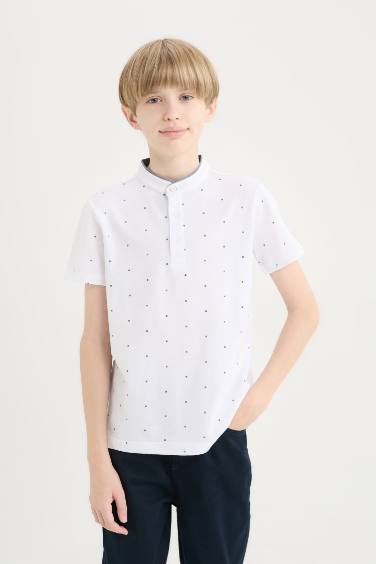 Boy Mandarin Collar Pique Short Sleeve Polo T-shirt