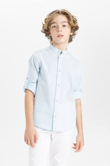 Boy Regular Fit Stand Collar Long Sleeve Shirt