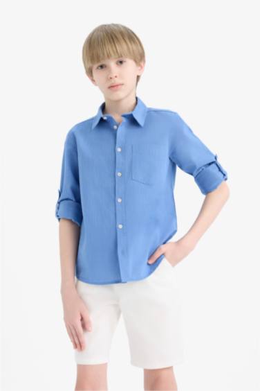 Chemises à manches longues Look Lin Col Polo Garçon