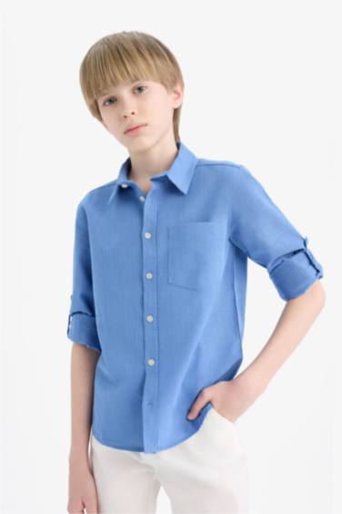 Chemises à manches longues Look Lin Col Polo Garçon