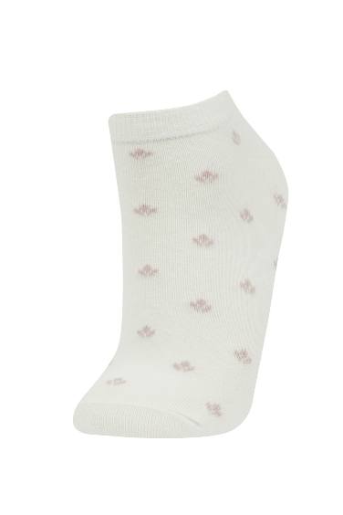 Woman Leaf Printed 3 Piece Cotton Bootie Socks