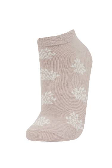 Woman Leaf Printed 3 Piece Cotton Bootie Socks