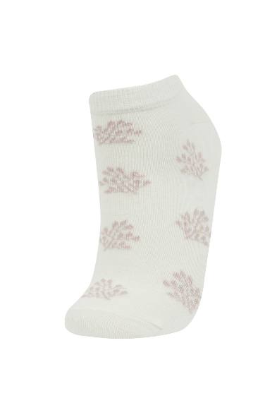 Woman Leaf Printed 3 Piece Cotton Bootie Socks