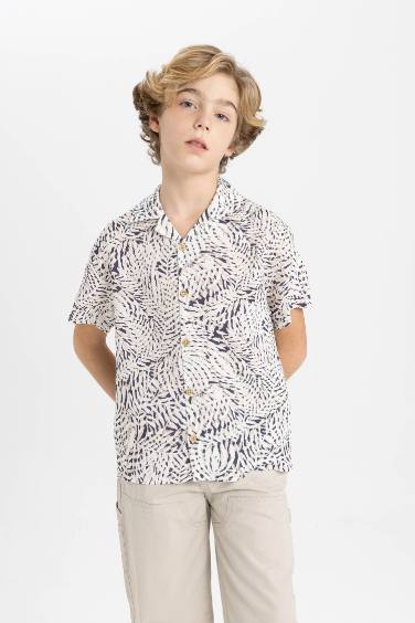 Boy Oversize Fit Polo Neck Viscose Short Sleeve Shirt