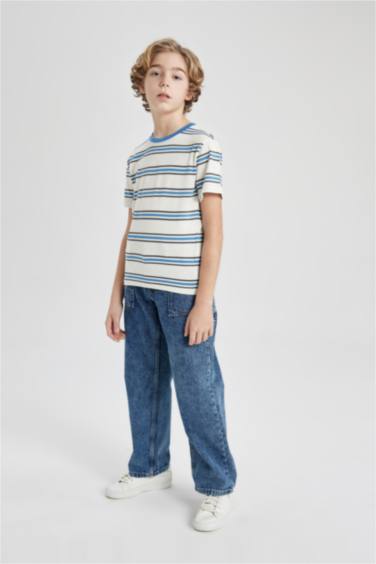 T-Shirt rayé À Manches Courtes et Col Ras Du Cou pour Garçon
