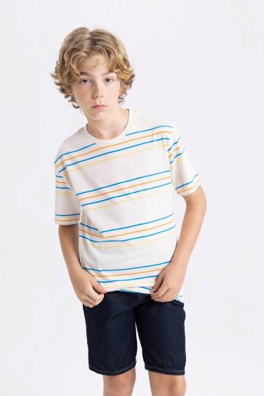 Boy Crew Neck Striped Short Sleeve T-Shirt