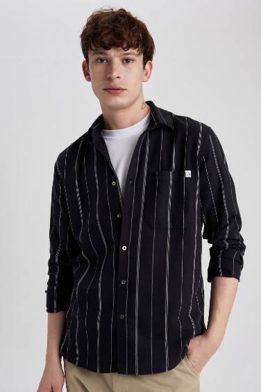 Regular Fit Striped Pocket Cotton Shirt