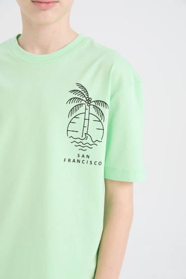 T-shirt oversize imprimé à col rond et manches courtes pour garçon