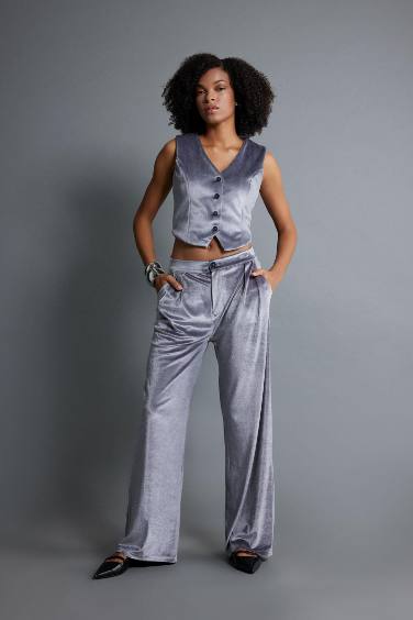 Wide Leg Fleece Pocket Velvet Trousers