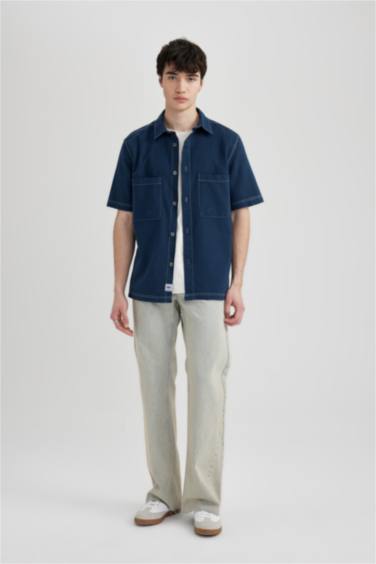 قميص كتان نص كم قصة مريحة