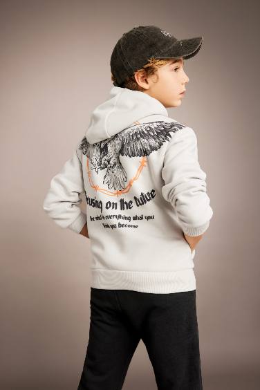 Boy Printed Hooded Thick Sweatshirt