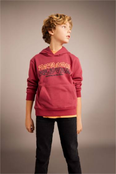 سويت شيرت ولادي قصة عادية بغطاء للرأس بجيب