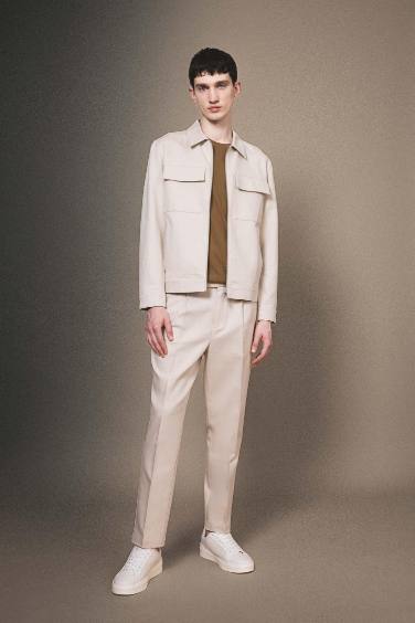 Regular Fit Polo Neck Half Lining Linen Jacket