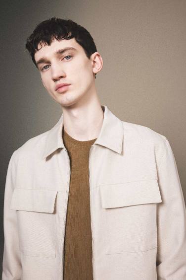 Regular Fit Polo Neck Half Lining Linen Jacket