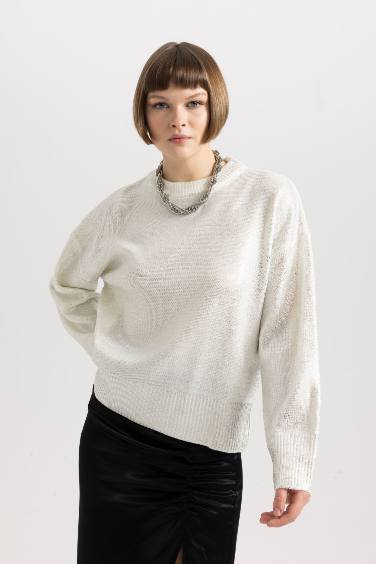 Relax Fit Crew Neck Foil Printed Knitted Pullover