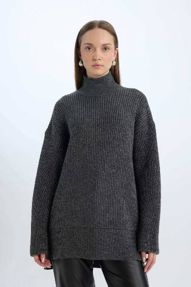 Regular Fit Turtleneck Basic Knitted Pullover Tunic