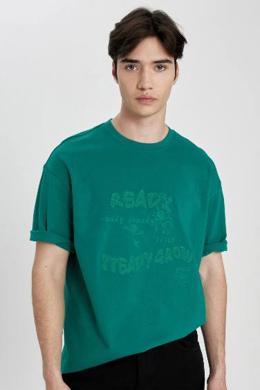Comfort Fit Crew Neck Slogan Printed T-Shirt