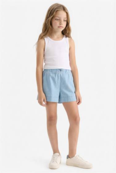 شورت جينز بناتي أزرق بخصر مطاطي