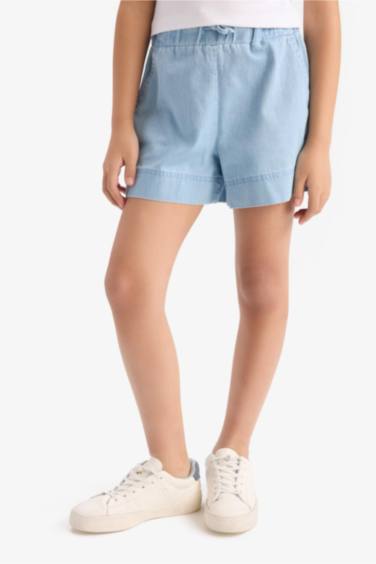 شورت جينز بناتي أزرق بخصر مطاطي