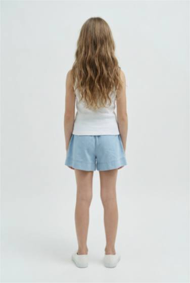 شورت جينز بناتي أزرق بخصر مطاطي