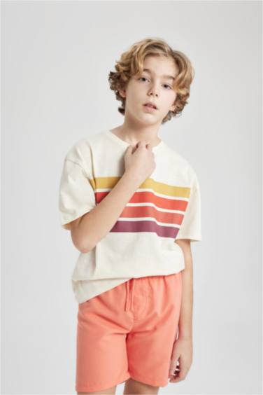 Boy Oversize Fit Crew Neck Striped T-Shirt