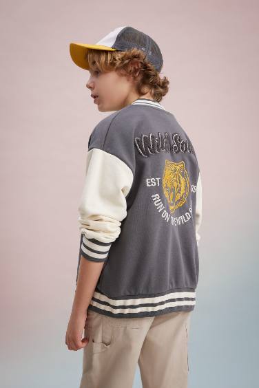 Boy Printed Bomber Collar College Cardigan