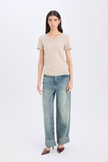 Regular Fit V-Neck Ribana Short Sleeve T-Shirt