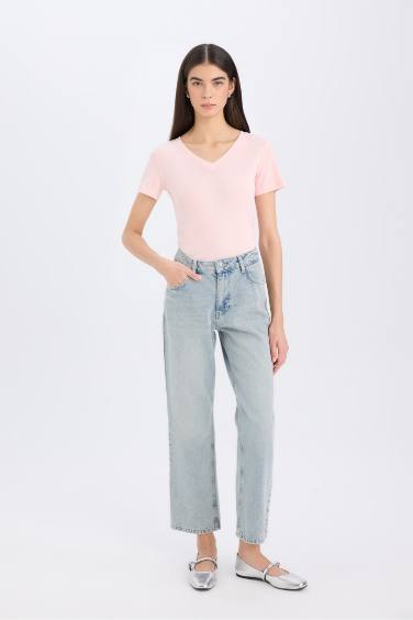 Regular Fit V-Neck Ribana Short Sleeve T-Shirt