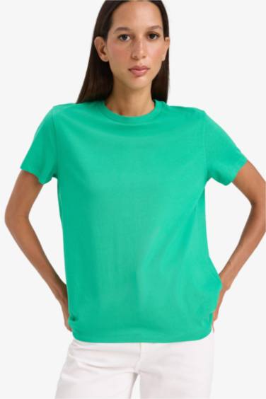 Long Fit Crew Neck Basic Cotton Short Sleeve T-Shirt