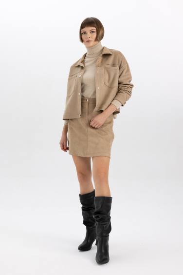 A Cut Suede Normal Waist Mini Knitted Skirt