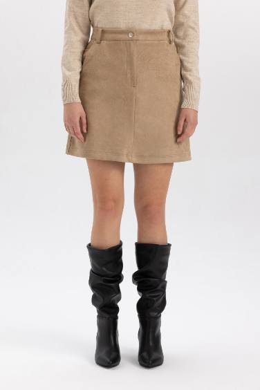 A Cut Suede Normal Waist Mini Knitted Skirt