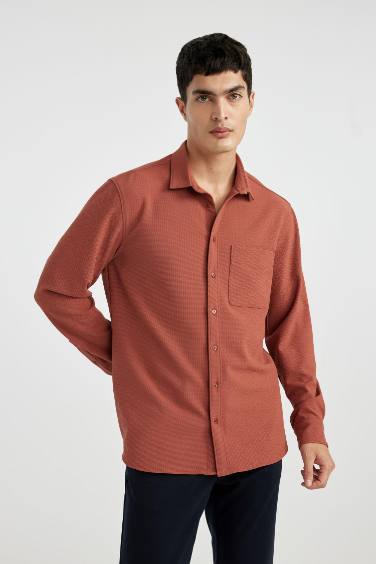 Regular Fit Polo Collar Crinkle Shirt