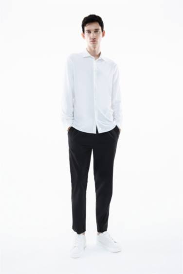 Slim Fit Polo Neck Jersey Long Sleeve Shirt