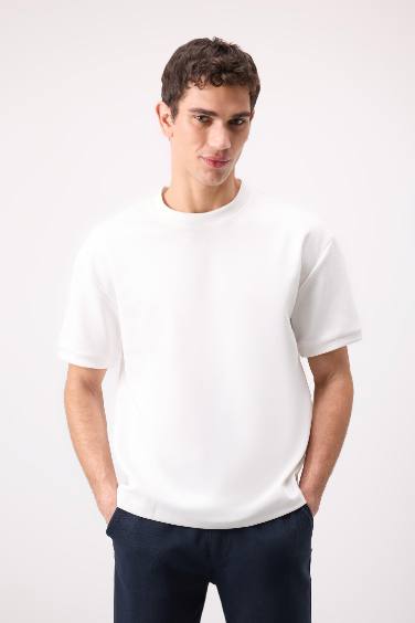 Футболка оверсайз свободного кроя с круглым вырезом, базовая, однотонная, с коротким рукавом, из тяжелой ткани