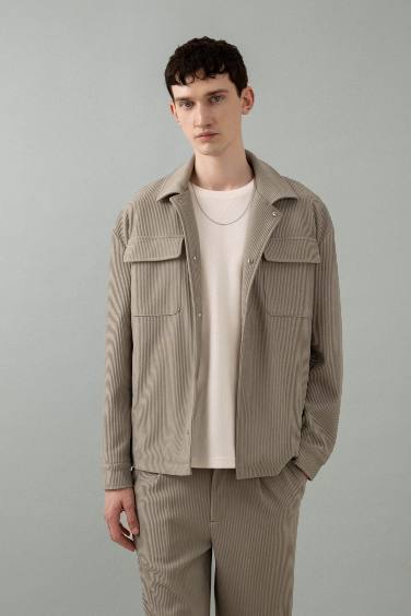 Relax Fit Shirt Collar Pleated Shirt Jacket