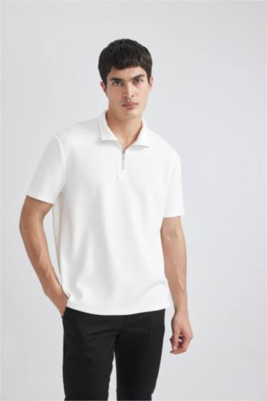 Regular Fit Stand Collar Half Zipper Heavy Fabric T-Shirt