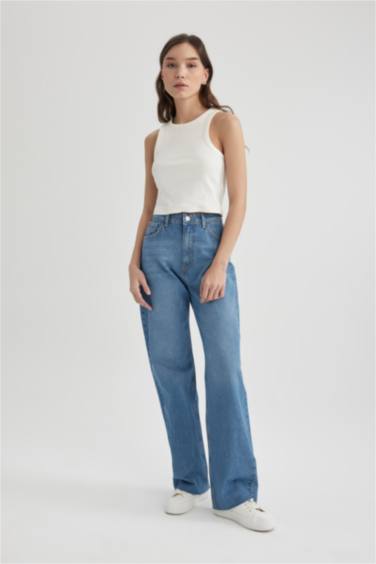 Wide Leg High Waist Cutaway Long Jeans