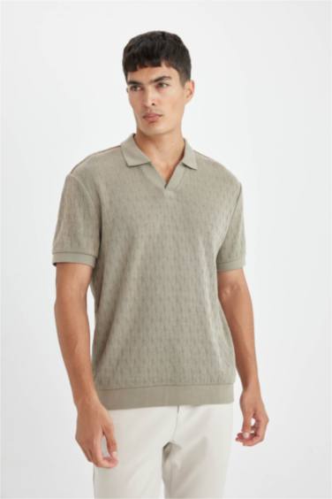 Regular Fit Knitting Look Polo T-Shirt